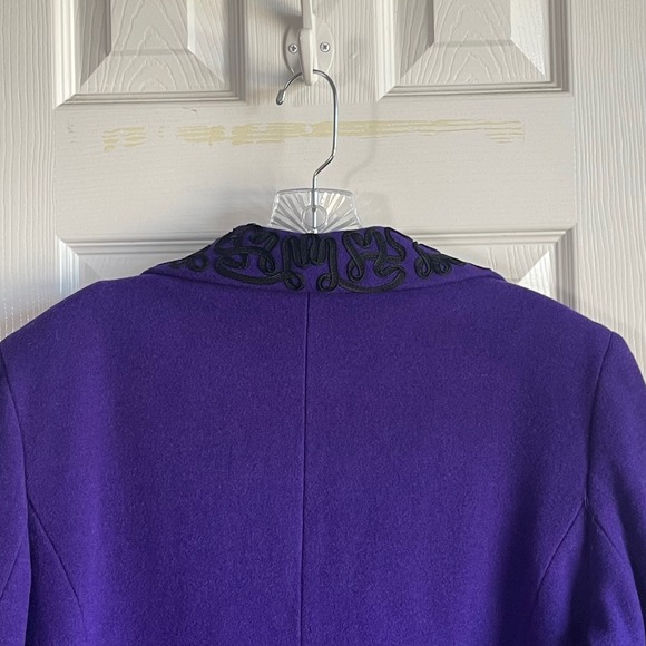 VTG Newport News Purple Wool Blend Coat 16 Black Soutache Trim Button Front - Picture 12 of 13